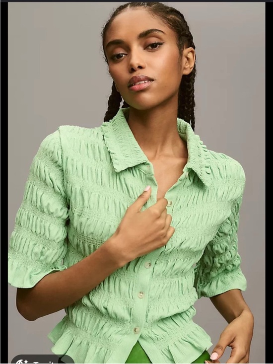 Anthropologie Tops - Maeve Green Textured Scrunch Button-Front Women's Summer Top
Anthropologie Sz Lg